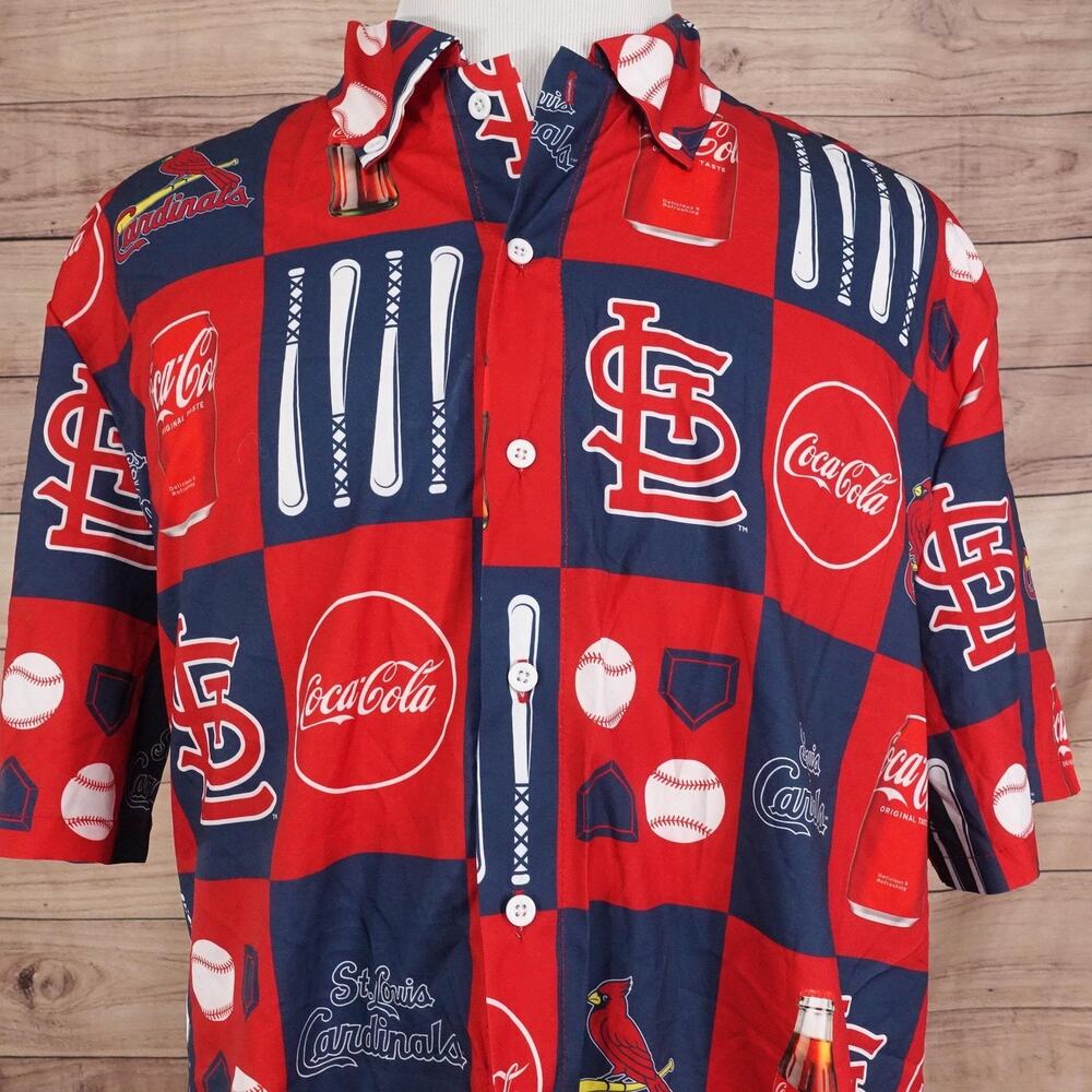 St. Louis Cardinals Shirt XL‎ Red MLB Baseball Coca Cola Button Up SGA Hawaiian